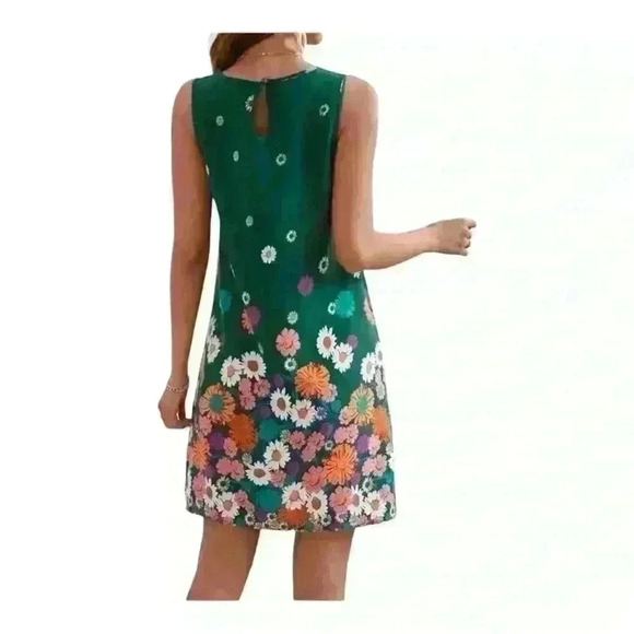 Brand New Green Floral Printed Sleeveless Round Neck Dress - Picture 3 of 3
